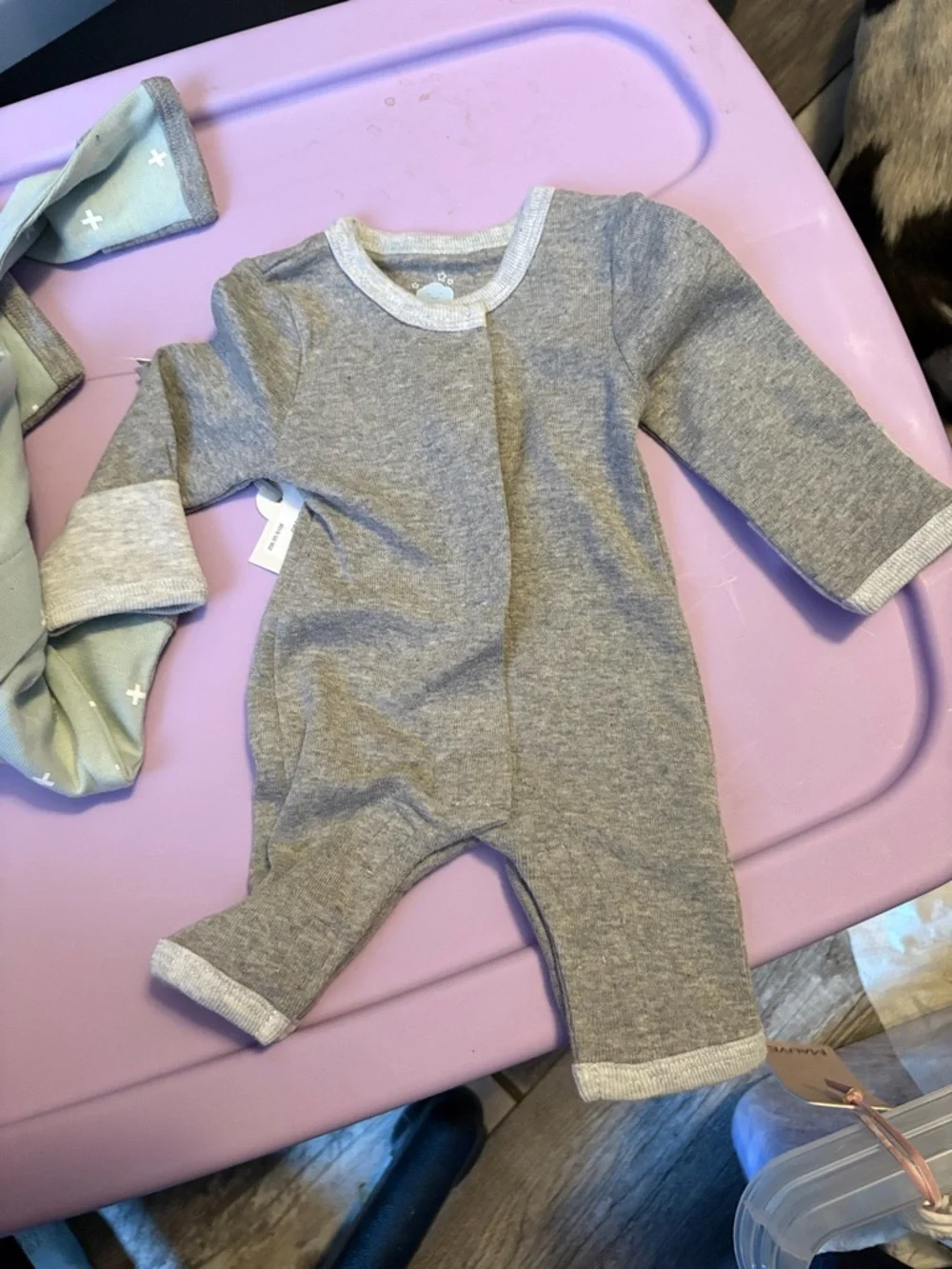 Soft Knit Baby One-Piece in Light Sage with Cross Print 4 pieces